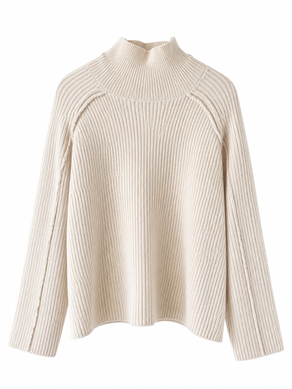 H&M Cream Ribbed Mock Neck Sweater | Soft Knit Pullover | Neutral Cozy Top  NWT